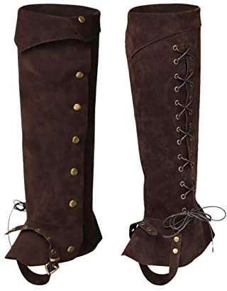 harayaa Stiefelüberzüge, mittelalterliche Gamaschen, modische Piratenstiefelüberzüge aus Wildleder, Piratenstiefelüberzüge, Schuhüberzug für Cosplay, BRAUN