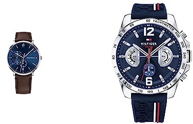 Tommy Hilfiger Multi Zifferblatt Quarz Uhr für Herren mit Dunkel-Braunes Lederarmband - 1791508 & Multi Zifferblatt Quarz Uhr für Herren mit Marinblaues Silikonarmband - 1791476