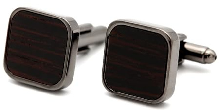 NaturSchatulle Manschettenknöpfe Herren Holz Black Edition I 1 Paar Schwarz Silber Manschettenknopf Eckig Rund Hemd Hochzeit Anzug Männer Cufflinks for Men