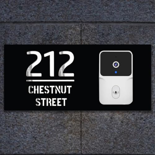 Personalised House Address Sign,Address Plaque Lighted with Doorbell,Custom Address Plaque, House Address Sign,Modern Door Plaque Acrylic Sign,Housewarming Gift (A-Black-02)