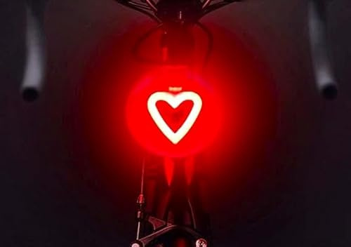 Cuore - Luce posteriore a LED per bicicletta, 5 modalità di illuminazione, ricarica USB, impermeabile IP64