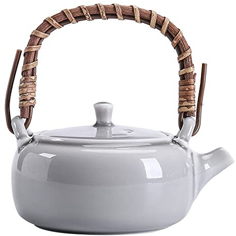 UiiLo Tetera, Tetera Clásica Gris Hielo Mango Esmaltado Tetera Tetera De Cerámica Kung Fu Tetera Pequeña Sola Olla Mango De Ratán Tetera Doméstica Tetera Tetera Tetera
