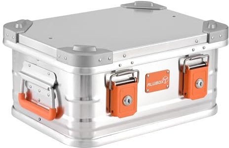 Alubox Alukiste abschließbar E18 - Premium Aluminium Lagerbox 18 Liter - Deckel mit Aluminium Druckguss Stapelecken und Gummidichtung - inklusive Schlösser
