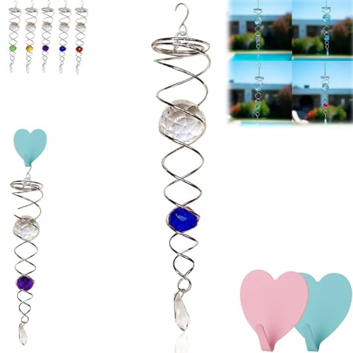 Gazing Ball Spiral Tail Wind Spinner, Decorative Spiral, Gazing Balls for Gardens 12 Inch Gazing Ball, Decorative Spiral Wind Chime, Homefined Decorative Spiral, Garden Decoration (Blue,7.5in)