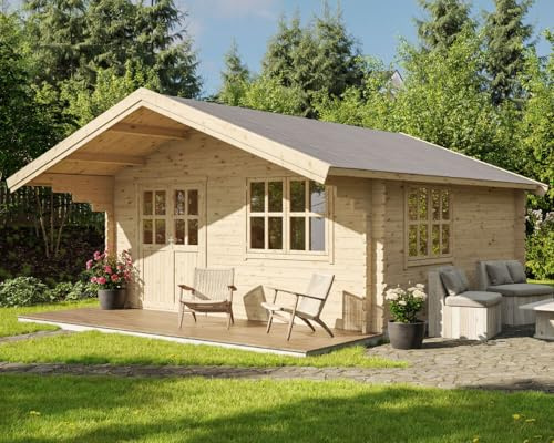 Gartenhaus Blockhütte Holzhaus Blockhaus 5x5m inkl Fußboden großer Dachüberstand