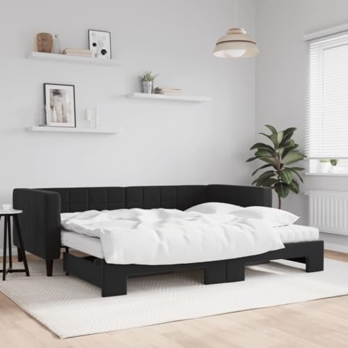 CKioict Palettenbett Modernes Bettgestell Jugendbett Tagesbett Ausziehbar mit Matratzen Schwarz 90x190 cm SamtGeeignet für Gästezimmer, B&Bs, Schlafzimmer