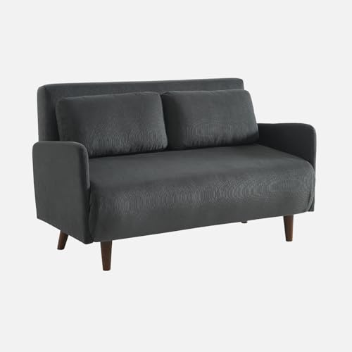 Skandinavisches 2-Sitzer-Sofa mit dunkelgrauem Cordbezug, Schlaffunktion und verstellbarer Rückenlehne - Panam