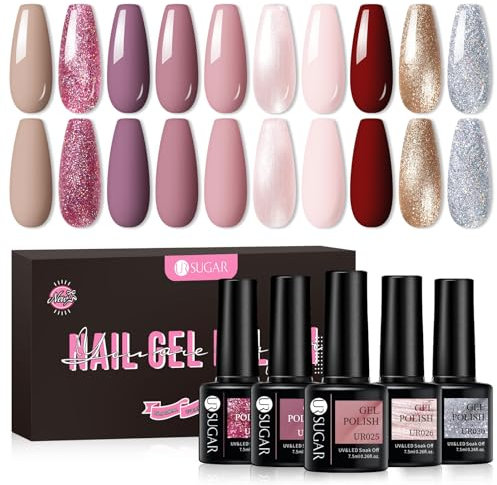 UR SUGAR UV Nagellack Nudefarben, 10 Farben Nagellack Nudefarben Rose Gel Nagellacks Gellack UV Farbgel Starter Set für Nagelstudio Nagel Set mit Geschenkbox Maniküre Set