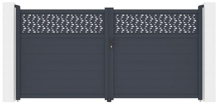 Vente-unique-Puerta batiente de aluminio semi sólida con patrones L355 x H181 cm antracita - BAZIO