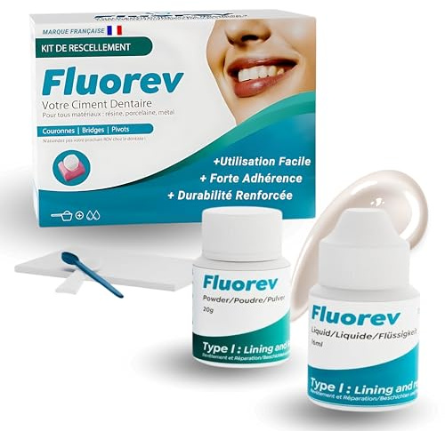 FLUOREV - Ciment Dentaire Ionomère - Kit de Rescellement Temporaire pour Obturations Dentaires Urgentes - Pansement Dentaire de Haute Qualité, Facile à Utiliser (1 x Kit de Rescellement)
