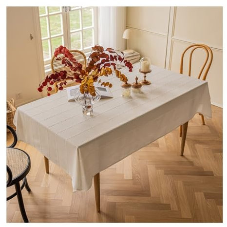 Epinki 135x100CM Tischwäsche, Tischdecke Einfarbig Polyester, Tischdecke Weihnachten Tischdekoration für Drinnen Draussen Garten Esszimmer und Party, Weiß