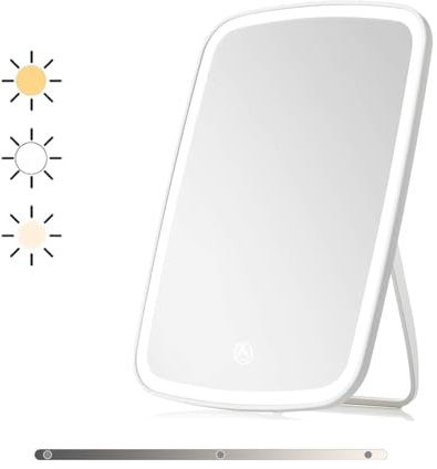 Ansuoda Kosmetikspiegel mit Beleuchtung Wiederaufladbarer, 3 Farblichter Schminkspiegel Mit Beleuchtung, Tragbarer Reisen Kosmetik Spiegel für Zuhause Reise Schlafzimmer Schminktisch