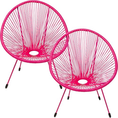 Kare Design Gartenmöbel 2er Set Acapulco Mono, Pink, Outdoor, Retro-Design | 2x Sessel, Gartenstühle, Sitzgruppe, Lounge-Möbel für Balkon, Garten, Terrasse, Pinkes Stahlgestell