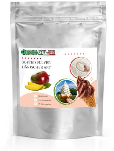Gino Gelati Dänisches Softeis Pulver, fruchtiger Geschmack, verschiedene Geschmacksvarianten, schnell und einfach Zubereitet, Made in Germany, Eis selber machen (1 Kg, Mango)