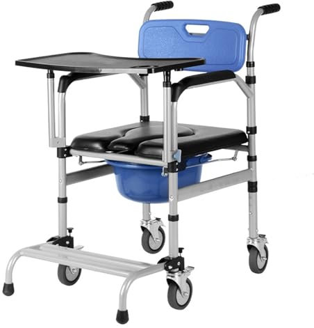 QJWM Sedia da Doccia per Sedia a rotelle per WC per Anziani Sedia da Doccia Regolabile in Altezza con Ruote Sedia da Toilette Mobile con braccioli e Schienale B