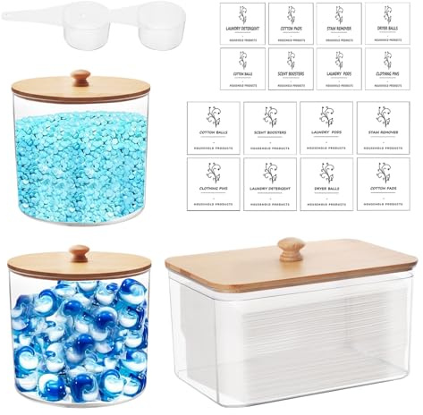 Gachiwar Laundry Detergent Storage Containers, Washing Powder Storage Kit, 2 Pcs Laundry Pods Storage Container & Dryer Sheet Holder Laundry Room Orga