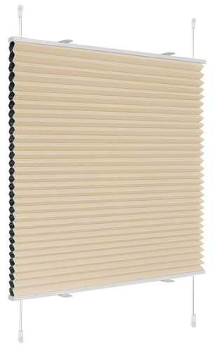 Deswell Plissee Verdunklung Klemmfix Wabenplissee B55 x H110 cm Beige Thermoplissee ohne Bohren Faltrollo für Fenster & Tür, 100% Blickdicht, Sicht- & Schallschutz Wärmehaltung Verdunklungsplissee