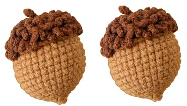 2pcs Crochet Fruit Keychain, Handmade Knitted Lemon Orange Mango Grape Pendants for Keys Handbag Backpack Home Office Party Car Decor Gift (2pcs Acorns)