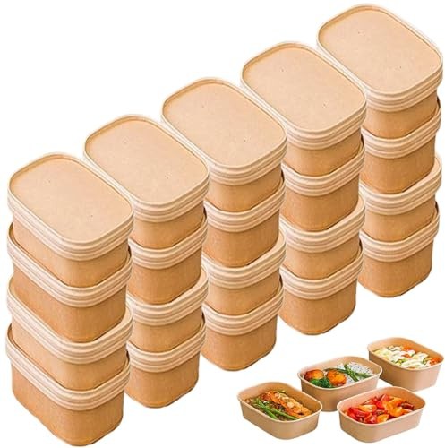 20 Stück Kraftpapier Schale, Take Away Kraftpapier Box, Mehrweg Schüsseln | Essen Verpackung Einweg, 650ml, Pappschüsseln, Wasserdicht, Ölbeständig, Zum Mitnehmen, Arbeitsessen, Reisen