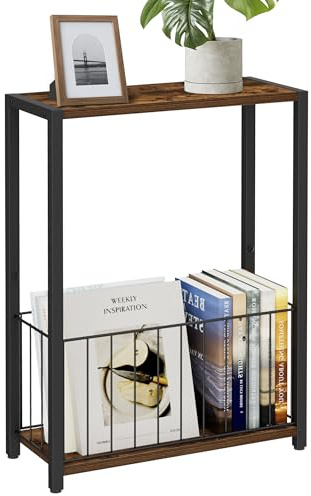 Homleke Narrow Side Table with Magazine Holder, Skinny End Table Perfect for Small Spaces, Space-Saving Design for Living Room, Bedroom, or Office, 7.1 D x 16.9 W x 23.6 H, Rustic Brown