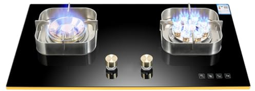 Fornello A Gas 2 Fuochi, Fornello A Gas Quadrato In Vetro Temperato Nero, Fornello Di Conversione GPL/GN, Con Protezione Antincendio, Uso Desktop/incorporato, 5,2KW/7,2KW(LPG)