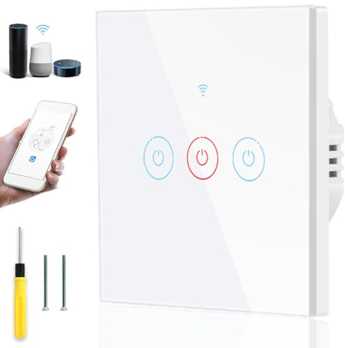 Acmerota WiFi Smart Wall Light Touch Switch 3 Gang Smart Light Switch, APP Remote Control, Timing Function, Works with Amazon Echo and Google Home, Universal for Neutral Live Wire+ Single Live Wire