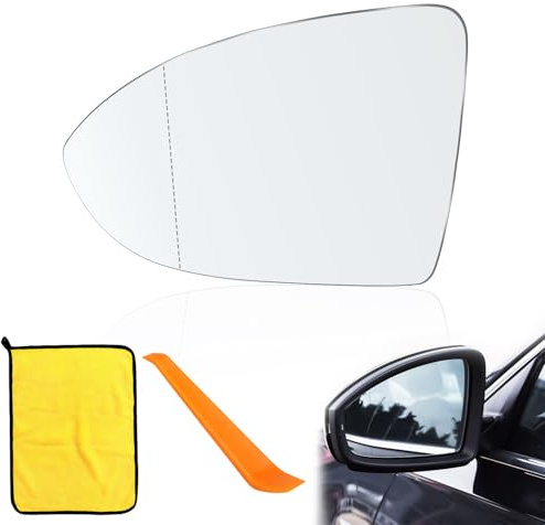 Graplan Spiegelglas Golf 7 Links Beheizbar, Beheizbar Ersatzspiegelglas, Fahrerseite Beheizbar Asphärisch, Außenspiegel Glas, Spiegelglas Ersatz für Golf 7 (mit Brecheisen und Lappen)