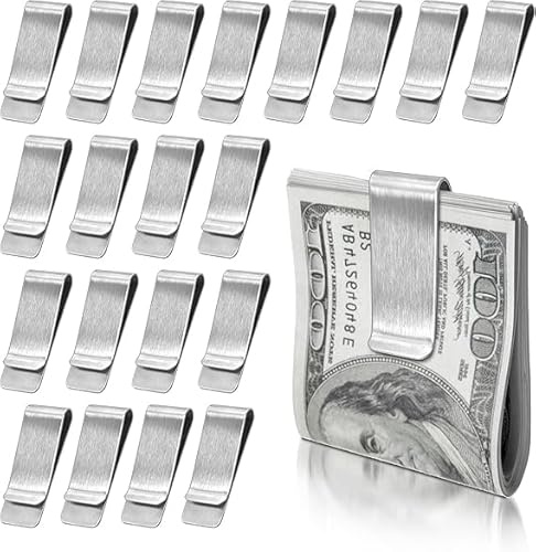 GUOYOU 20 pcs Stainless Steel Money Clip, Metal Slim Money Clip,Silver Wallet Bill Credit Card Holder for Men and Women, Portable Lightweight Luxurious Polished Notes Bills Invoice Holder