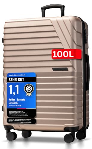 Hartschalenkoffer XL Groß - 100L Volumen erweiterbar auf 117L - 158cm Gurtmaß - 8 Rollen 360° drehbar - Leichter Koffer mit TSA Schloss & Teleskopgestänge - Reisekoffer mit Rollen (champagner, XL)