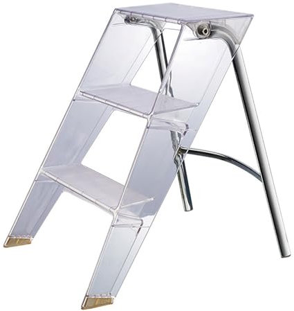 Sgabello pieghevole a 3 gradini per adulti, portatile, in acrilico, leggero e trasparente, design bianco, ideale per la cucina domestica e l'ufficio