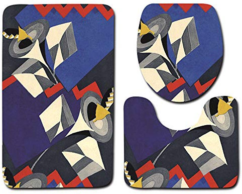 Badrumsmatta grått blått mönster WC matta med utsnitt WC lockskydd 3 delar WC matta halkfri badrumsset U-formad badmatta tvättbar badrumsmattor set 50 x 80 cm