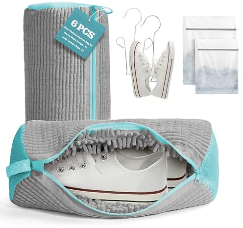 Jeekscss Shoe Washing Machine Bag 6 Pcs - Trainer Washing Machine Bag with Secure Zipper | Mesh Laundry Protector & Tumble Dryer Safe | Fits Trainers, Sneakers & Canvas Shoes
