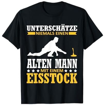 Unterschätze niemals alten Mann mit Eisstock lustiger Spruch T-Shirt