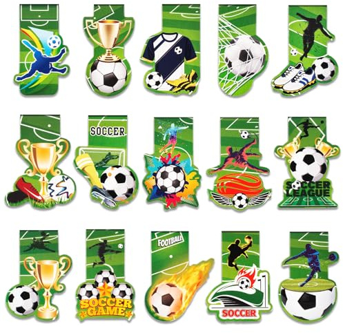 Magnetische Lesezeichen Fußball, 15 Stück Sport Magnet für Jungen und Mädchen - Geschenke für Fußballfans, Schüler, Buchliebhaber - Mitgebsel Kindergeburtstag