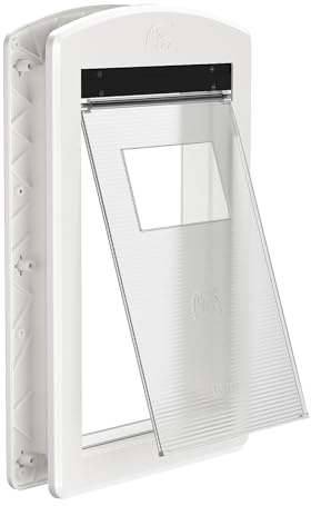 MAVRICFLEX White Frame Large Dog Door, Plastic Dog Door with Sliding Lock Panel and Magnetic Hard Flap, Doggie Door for Dogs Up to 80LBS, Large