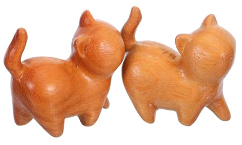 IMIKEYA 2 Pezzi Miniature di Gatti Intagliati Legno di Sandalo Figure Retrò Fatte A Mano per Decorazione Scrivania Scaffale e Casa Scultura di Gattino Vintage per Ufficio e Sala