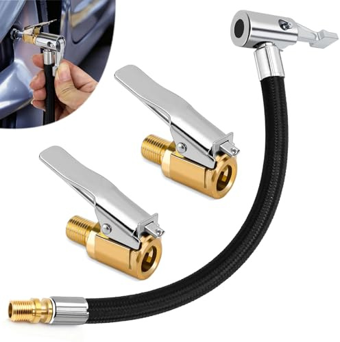 LPZMPZ Ventilverlängerung Autoventil Set, 2 Stück 8mm Autoventil Adapter und 20cm Reifenfüller Schlauch, Autoventil Hebelstecker Air Chuck für Auto Fahrrad Motorrad Kompressor