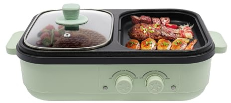QUIOTUIR 2 en 1 Appareil a Fondue Chinoise Hot Pot et Barbecue Electrique 1300W Revêtement Antiadhésif Barbecue Coréen de Table pour 1-3 Personnes, 34x22x13cm