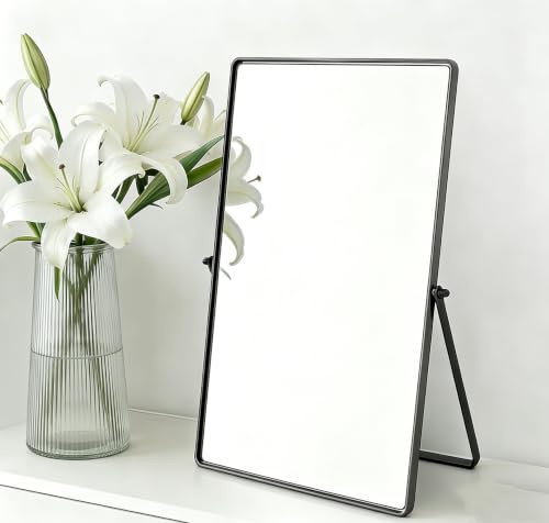 Feyarl Kosmetikspiegel Tischspiegel mit Metallrahmen Klappbar & Neigbar Make-up Spiegel für Bad Schminktisch oder Schlafzimmer Modernes Design (Schwarz)