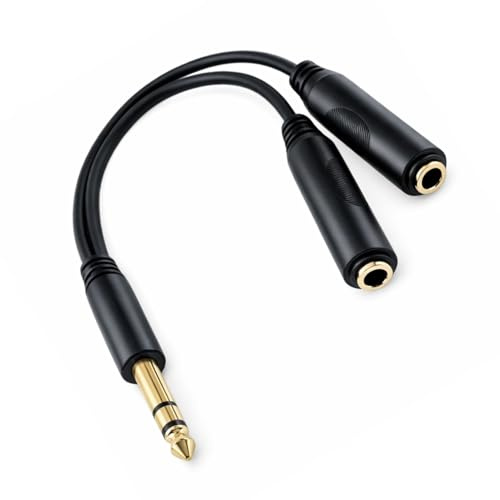Yowfond Cavo splitter da 6,3 mm, lunghezza 20 cm, connettore stereo TRS a doppio jack TRS stereo da 6,3 mm, distributore di cavi a Y, adatto per cuffie, microfoni, amplificatori e ricevitore AV
