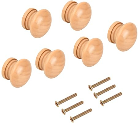 Daleweo 6 Pcs Wooden Cabinet Knobs with Screws 30mm*20mm, Round Wood Handles, Drawer Knobs Natural Unfinished Wood Cupboard Knob Handles for Furniture Wardrobe Office Dresser Drawer Pull