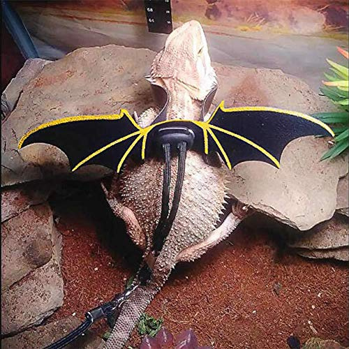 Alomejor Lizard Laisse Réglable Corde de Tirage en Cuir Artificiel Noir Design Aile Elégant pour Marche en Plein Air Convient pour Divers Reptiles et Lézards 3 Coussins Inclus Tailles S/M/L