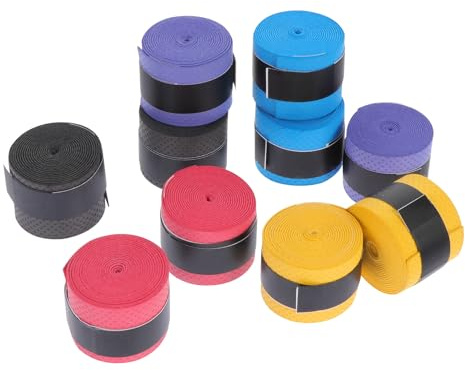 INOOMP Cintas Antideslizantes para Raqueta de Tenis y Bádminton, Banda Absorbente de Sudor Elástica, 10 Piezas Multicolor (Azul, Negro, Rojo, Morado, Amarillo) para Caña de