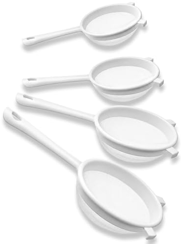 4 PCS Strainer Fine Mesh Strainer with Handle Nylon Mesh Strainers | Colander Double Ear Fine Flour Sifter, Small Sieve for Tea and Yogurt, Set Includes 7.5 Cm, 9.5 Cm, 11.5 Cm and 13.5 Cm Sizes