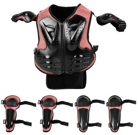 Combinaison de Moto pour Enfants, Veste de Protection de Moto 5 pièces avec genouillères, coudières, Protection de Poitrine pour Cyclisme, Moto Tout-Terrain, Skateboard, activités de Plein air(Rouge)
