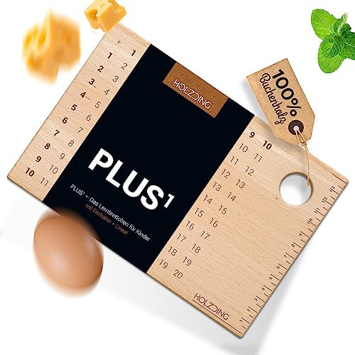 HOLZDING® Lern-Brettchen mit Eierhalter, Lineal, Geschenkidee für Kinder (PLUS1)
