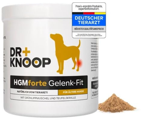 HGM Gelenkpulver für ältere Hunde, mit Grünlippmuschel, Teufelskralle & Glucosamin für mehr Bewegungsfreude, entwickelt vom Tierarzt Dr. Knoop, mit leckerem Vanille Geschmack, 450g Vorratspack