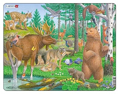 Larsen Puzzles FH36 Kinder Rahmenpuzzle Nördlicher Wald Tiere 29 Teile ab 3 Jahre Lernspielzeug Konzentration Feinmotorik Natur entdecken