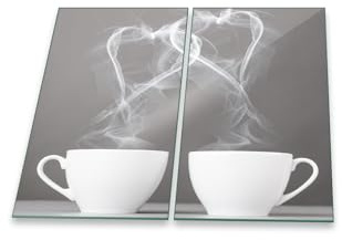 Herdabdeckplatte Abdeckung Ceranfeld Abdeckplatte Schneidebrett 2-Teilig 60x52 Kaffee Herzen Schwarz- Weiss Spritzschutz Glasplatte Ceranfeldabdeckung Sicherheitsglas Glasschneidebrett 2x30x52