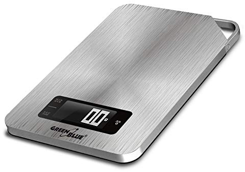 Green Blue GB170 digital köksvåg rostfritt stål med timer digital våg elektronisk våg upp till 5 kg min 1 g tarafunktion, silver